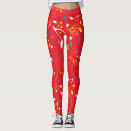 Kleurrijke muzieknoten op rood leggings