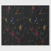 kleurrijke muzieknoten op zwart cadeaupapier (Vlak)