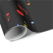 kleurrijke muzieknoten op zwart cadeaupapier (Rol Hoek)