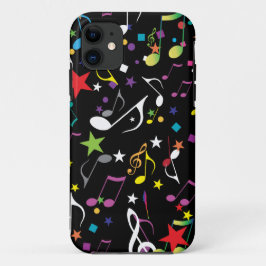 Kleurrijke Muzieknoten op zwart iPhone 11 Hoesje