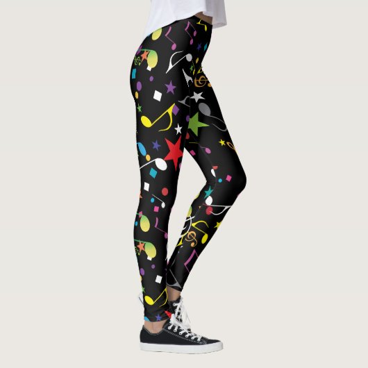 Kleurrijke muzieknoten op zwarte Leggings (Rechts)