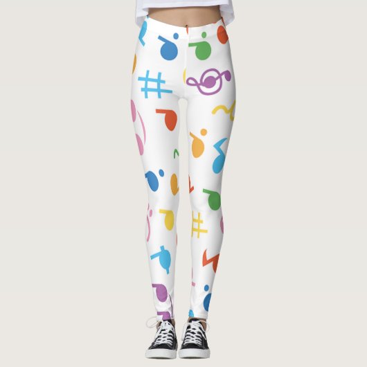 Kleurrijke Muzieknoten patroon Leggings (Voorkant)