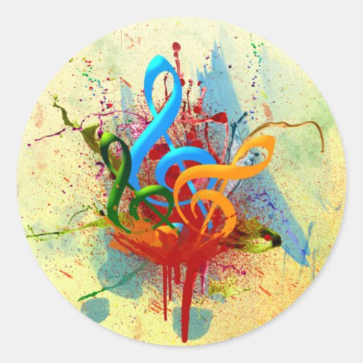 Kleurrijke Muzieknoten Ronde Sticker (Voorkant)