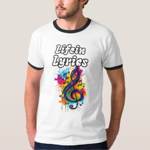 Kleurrijke muzieknoten, typografie, muziek outfit t-shirt