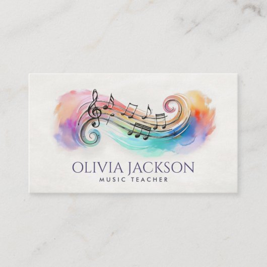 Kleurrijke Muzieknoten Waterverf en potlood Visitekaartje (Voorkant)