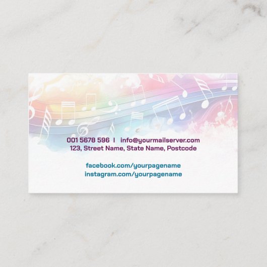 Kleurrijke Muzieknoten Waterverf Visitekaartje (Achterkant)