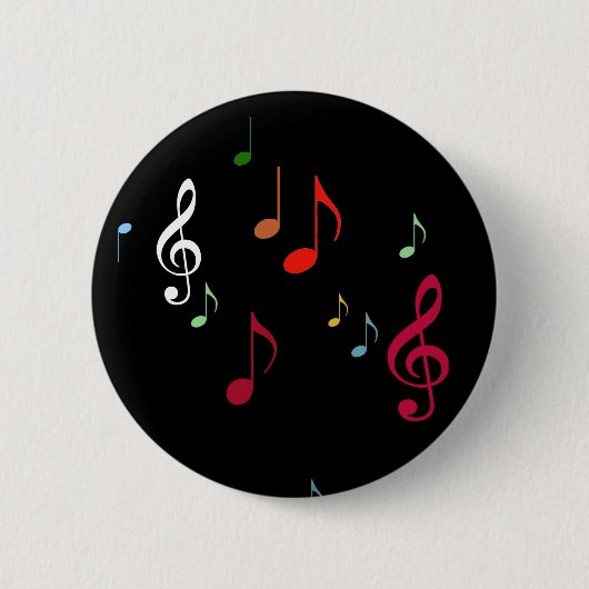 kleurrijke muzikale noten op zwart ronde button 5,7 cm (Voorkant)