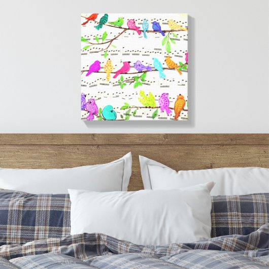 Kleurrijke Muzikale Vogels Canvas Print Lente (Insitu (Slaapkamer))