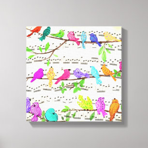 Kleurrijke Muzikale Vogels Canvasprint Lente Canvas Afdruk