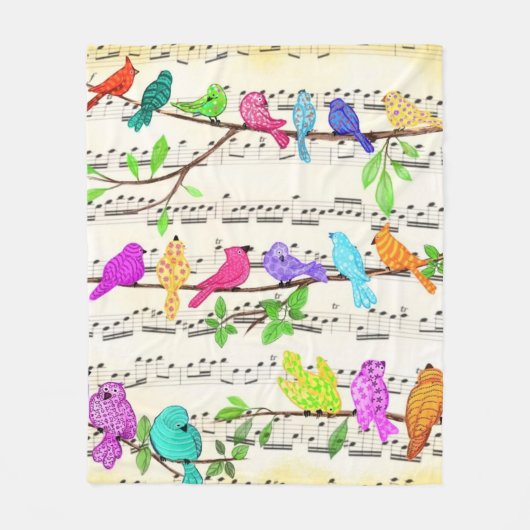 Kleurrijke Muzikale Vogels Fleece Blankes (Voorkant)