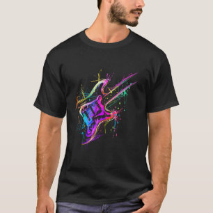 Kleurrijke muzikant bas elektrische gitaar t-shirt