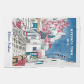 Kleurrijke Mykonos Griekenland gepersonaliseerd Theedoek (Horizontaal)