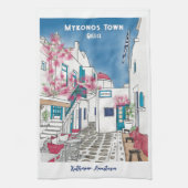 Kleurrijke Mykonos Griekenland gepersonaliseerd Theedoek (Verticaal)