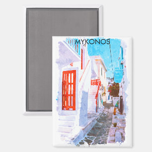 Kleurrijke Mykonos Griekenland Retro Reizen Waterv Magneet
