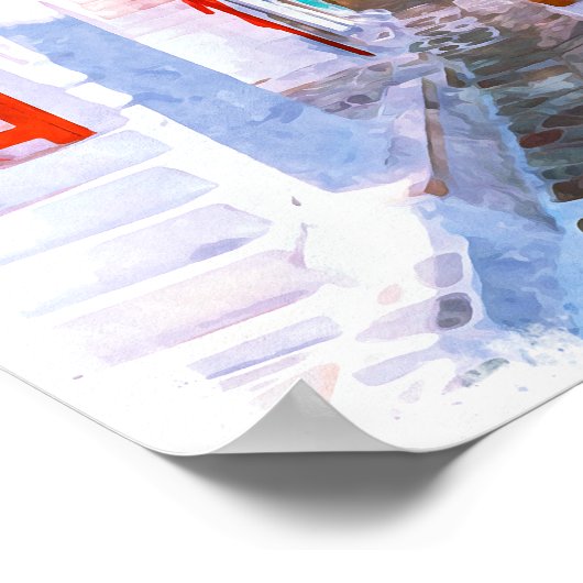 Kleurrijke Mykonos Griekenland Retro Reizen Waterv Poster (Hoek)