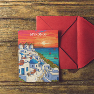 Kleurrijke Mykonos Griekenland Windmolens Vintage  Briefkaart