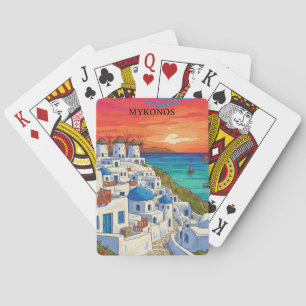 Kleurrijke Mykonos Griekenland Windmolens Vintage Pokerkaarten