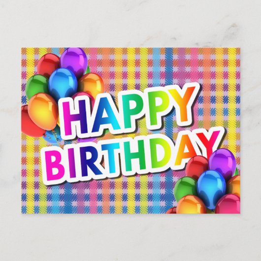 Kleurrijke Mylar Balloons HAPPY BIRTHDAY Briefkaart (Voorkant)