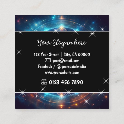 Kleurrijke Mystic Floral Nebula Glitter Sterren Vierkante Visitekaartje (Achterkant)