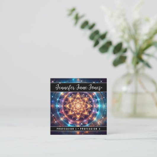 Kleurrijke Mystic Floral Nebula Glitter Sterren Vierkante Visitekaartje (Staand voorkant)