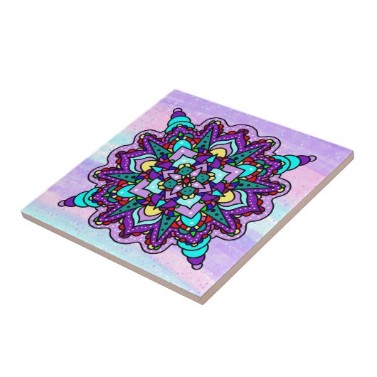 Kleurrijke Mystieke Mandala in Paarse en Blauwe Tegeltje (Zijkant)