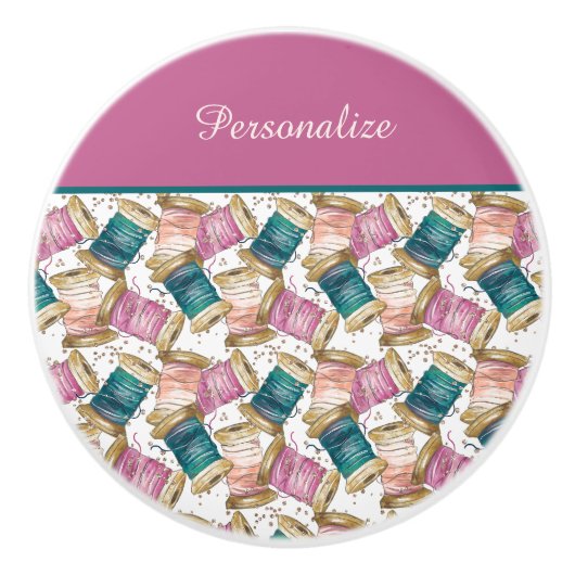 Kleurrijke naaigaren Seamstress Tailor Keramische Knop (Voorkant)