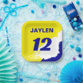 Kleurrijke Naam en Nummer Sport Papieren Bordje (Feest)