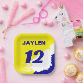 Kleurrijke Naam en Nummer Sport Papieren Bordje (Feest)