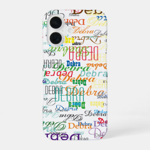 kleurrijke naam gepersonaliseerd iPhone 16 hoesje