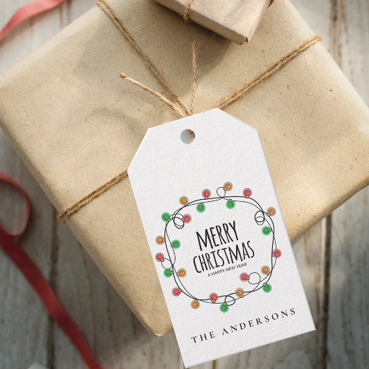 Kleurrijke Naam Kerstverlichting Vrolijk Kerstfees Cadeaulabel