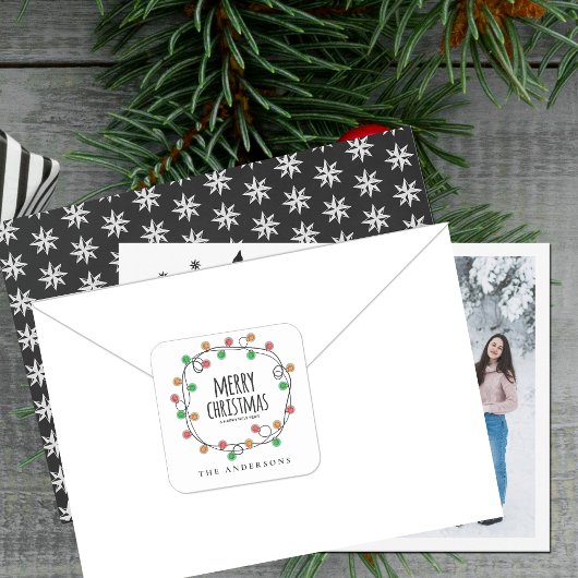 Kleurrijke Naam Kerstverlichting Vrolijk Kerstfees Vierkante Sticker