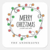 Kleurrijke Naam Kerstverlichting Vrolijk Kerstfees Vierkante Sticker (Voorkant)