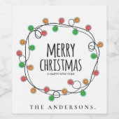 Kleurrijke Naam Kerstverlichting Vrolijk Kerstfees Wijn Etiket (Enkel label)