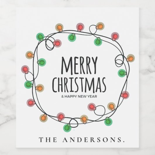 Kleurrijke Naam Kerstverlichting Vrolijk Kerstfees Wijn Etiket (Enkel label)