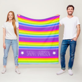 Kleurrijke naam regenboog strepen gepersonaliseerd fleece deken