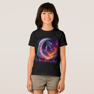 Kleurrijke nachtelijke hemel Wolf huil halve maan Tri-Blend Shirt