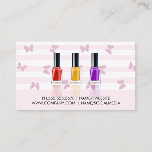 Kleurrijke nagellakflessen visitekaartje (Achterkant)