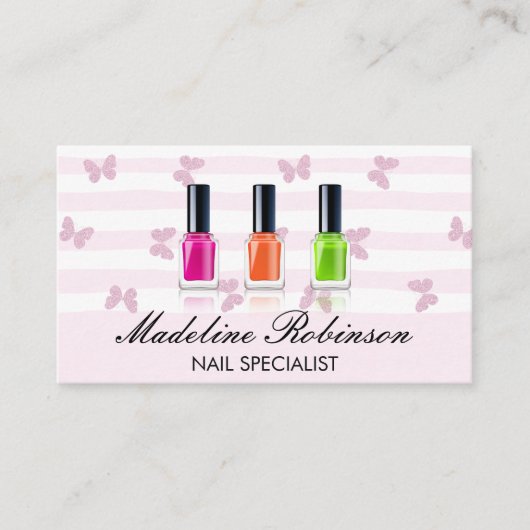 Kleurrijke nagellakflessen visitekaartje (Voorkant)