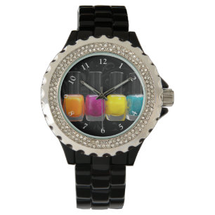 Kleurrijke Nail-Poolse flessen, nagelzout Horloge