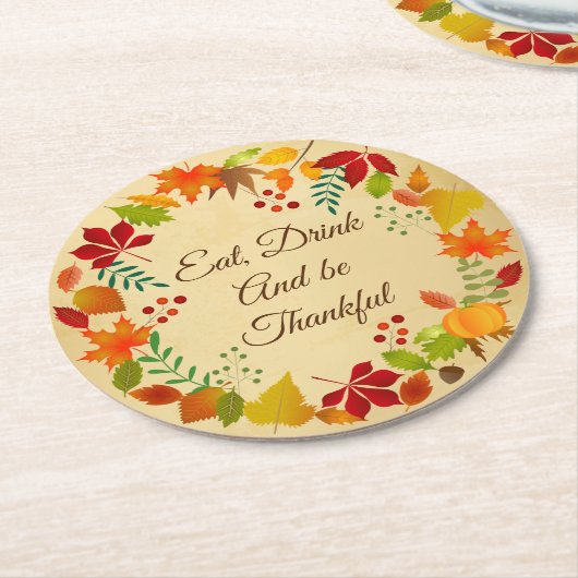 Kleurrijke najaarsvulling voor Thanksgiving Ronde Kartonnen Onderzetter (Gebogen)