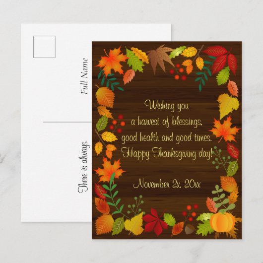 Kleurrijke najaarsvulling voor Thanksgiving Uitnodiging Briefkaart (Voorkant / Achterkant)