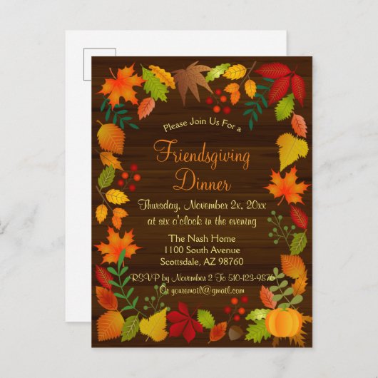 Kleurrijke najaarsvulling voor Thanksgiving Uitnodiging Briefkaart (Voorkant / Achterkant)