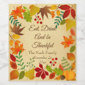 Kleurrijke najaarsvulling voor Thanksgiving Wijn Etiket (Enkel label)