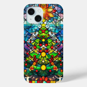 Kleurrijke namaak glas-in-lood kerstboom Kerstmis iPhone 15 Case
