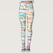 Kleurrijke Namen patroon gepersonaliseerd op wit Leggings (Voorkant)