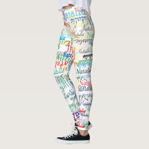 Kleurrijke Namen patroon gepersonaliseerd op wit Leggings