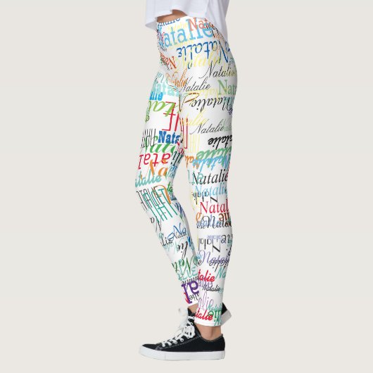 Kleurrijke Namen patroon gepersonaliseerd op wit Leggings (Links)