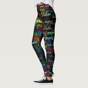 Kleurrijke namen patroon gepersonaliseerd zwart leggings