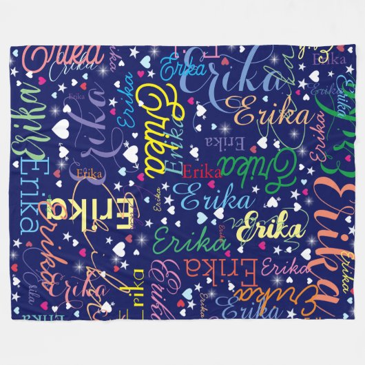 Kleurrijke Namen Schattige Hearts en Stars all-ove Fleece Deken (Voorkant (Horizontaal))