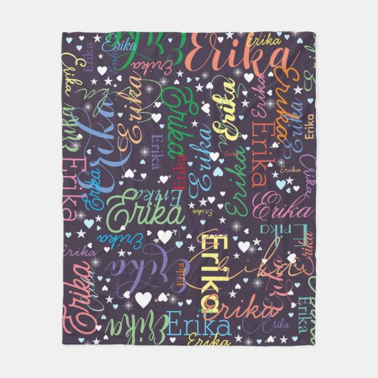 Kleurrijke Namen Schattigee Harten en Sterren op I Fleece Deken (Voorkant)